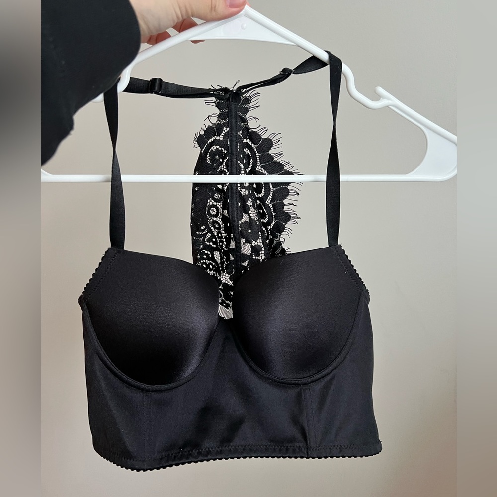 Black racer back lace crop bralette xs